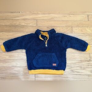 7 For All Mankind toddler Navy and Yellow‎ quarter-zip Sherpa sweater, size 18mo